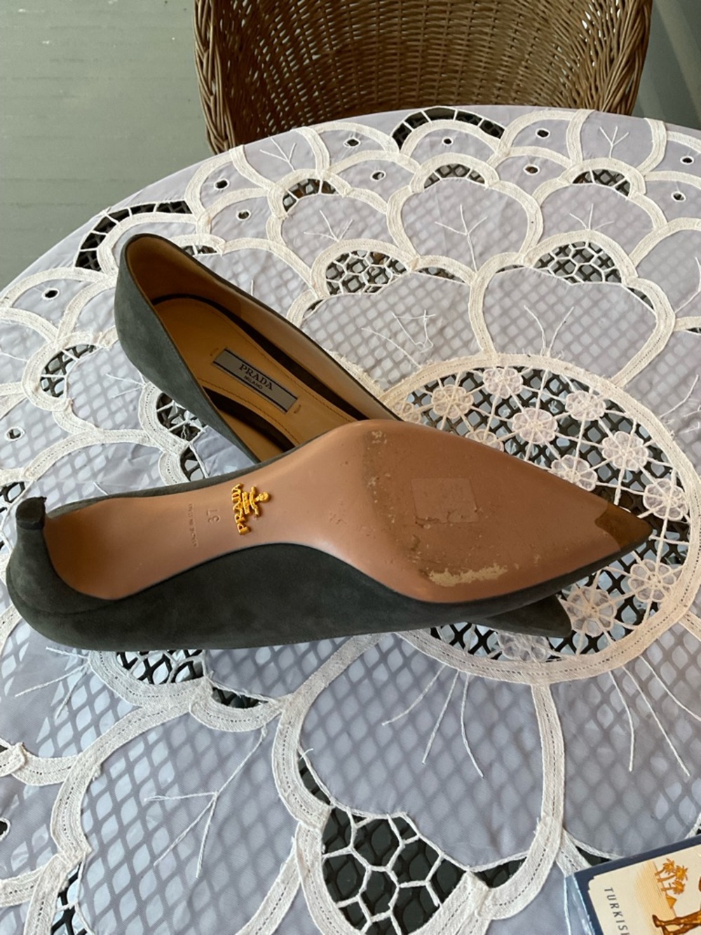 Prada Gray Suede Pointed-Toe Pumps - Picture 3 of 4